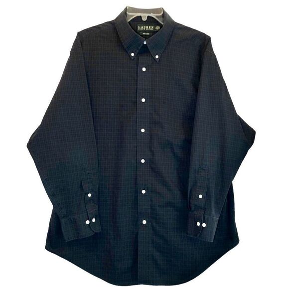 Lauren Ralph Lauren Non Iron Plaid Button Down in Navy/Green Men’s 17 1/2-32/33 - Picture 2 of 6